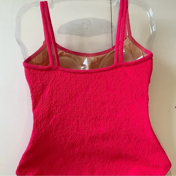 Pink Textured Vintage One Piece Swimsuit Nautical Shell Accents Made in USA 10 - Picture 5 of 12